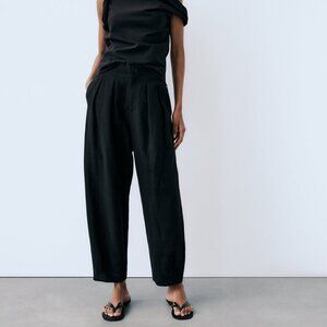 Zara Linen Blend Knickerbocker Drawstring Grey Pull On Pant Size US Small